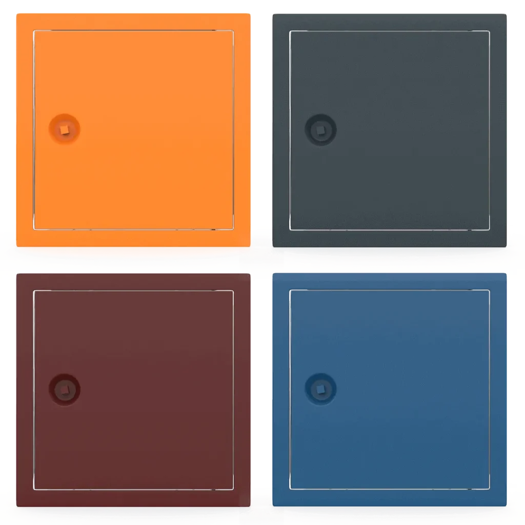 Trappe de visite métallique colorée Tempo Softline, ouverture clé carrée 4 pans, en 14 coloris RAL, 200×200 à 800×800 mm
