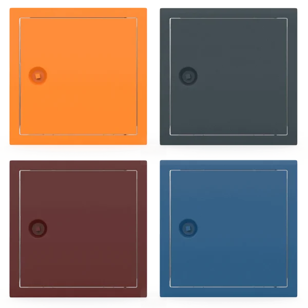 Trappe de visite métallique colorée Tempo Softline, ouverture clé carrée 4 pans, en 14 coloris RAL, 200×200 à 800×800 mm