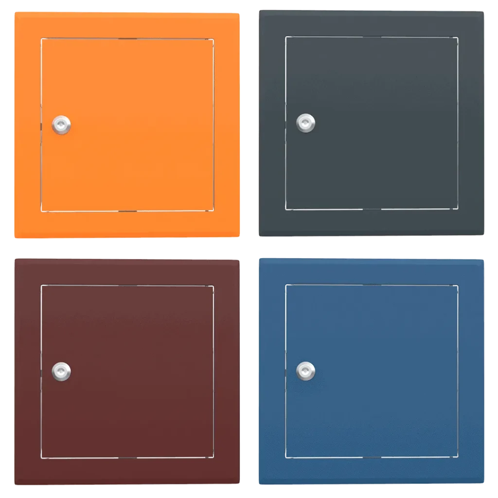 Trappe de visite métallique colorée Tempo Softline, ouverture à clé cylindrique, en 14 coloris RAL, 200×200 à 800×800 mm