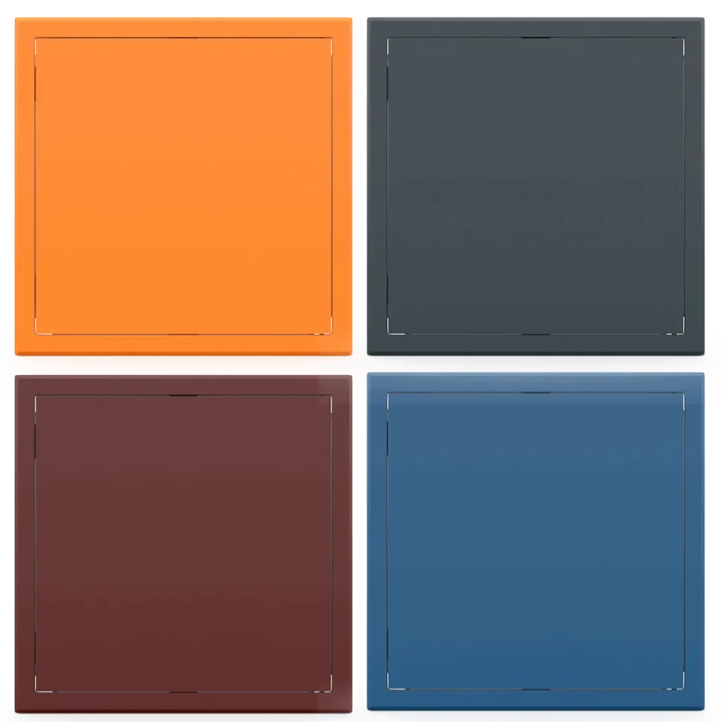 Trappe de visite métallique colorée Tempo Softline, ouverture pousser-lâcher, en 14 coloris RAL, 200×200 à 800×800 mm