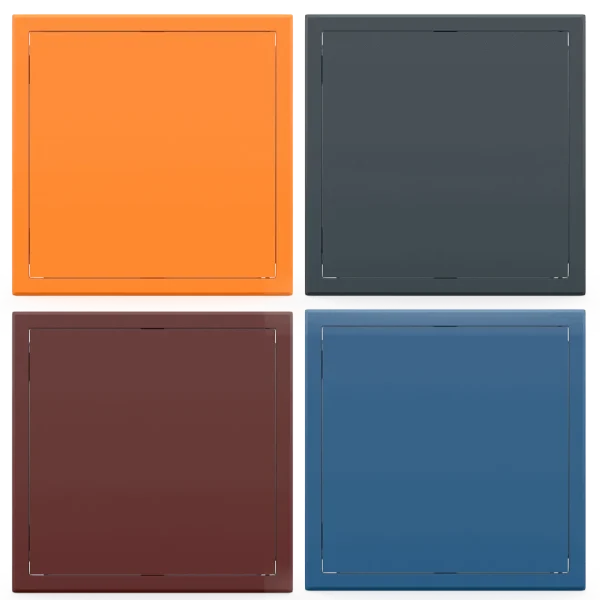 Trappe de visite métallique colorée Tempo Softline, ouverture pousser-lâcher, en 14 coloris RAL, 200×200 à 800×800 mm
